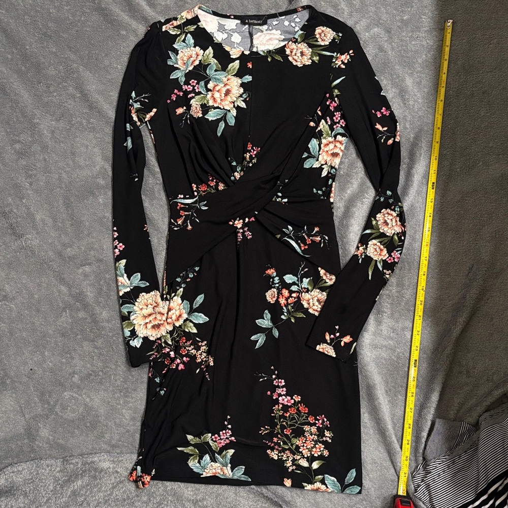 Floral Long Sleeve Dress in Black
